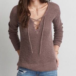 AE Lace-Up Light Brown Sweater